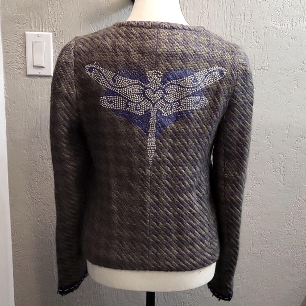 Custo Barcelona Woven Jacket Moto Style with Beaded Dragonfly